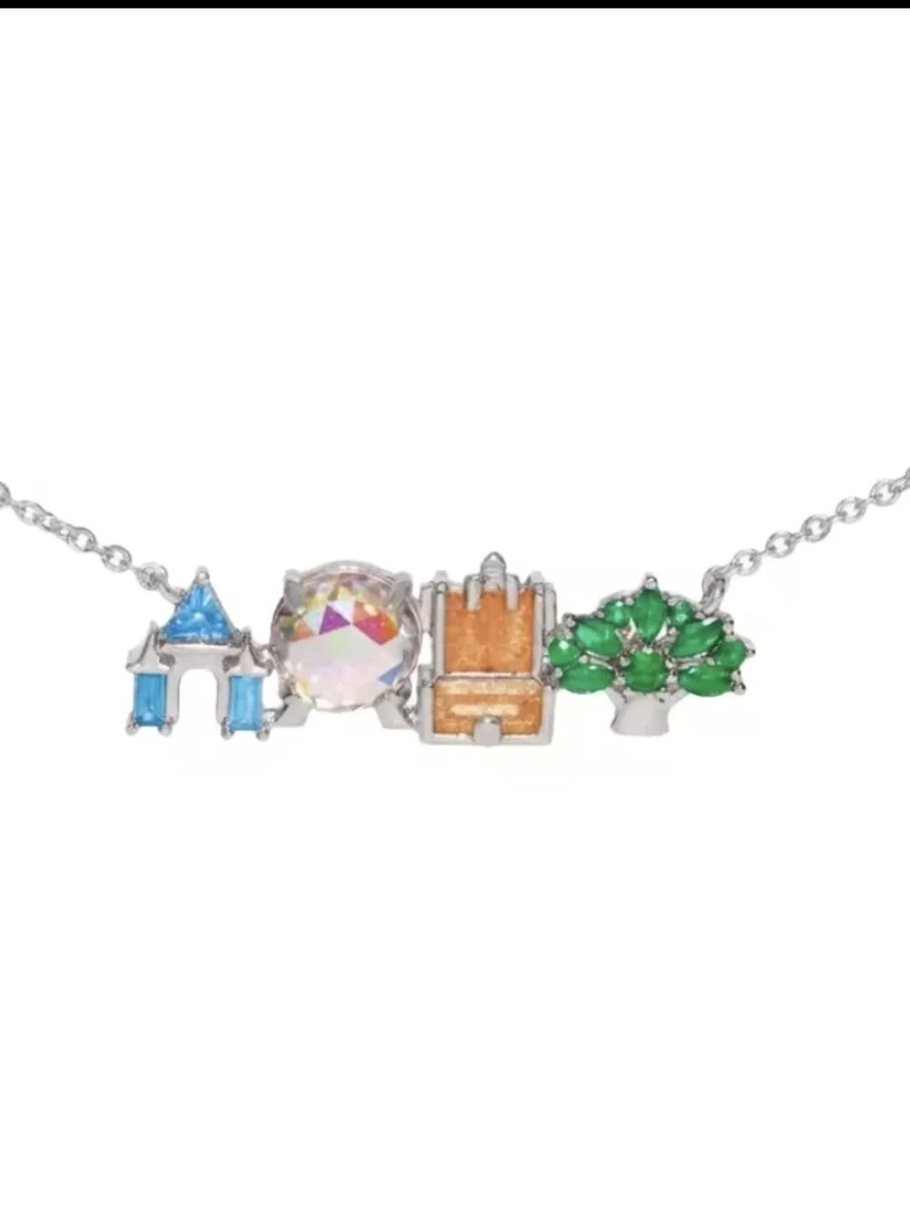 Disney Parks Castle Necklace Silver Jewelry Rhinestone Crystals Diamonds